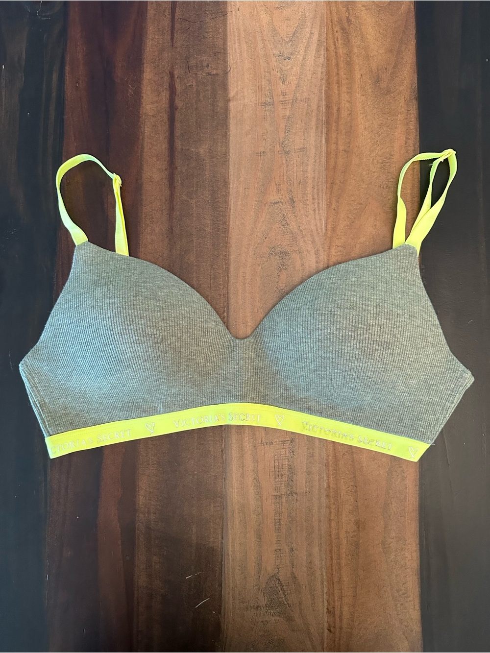 Victoria's Secret Green/grey Bra with Neon Yellow Accents